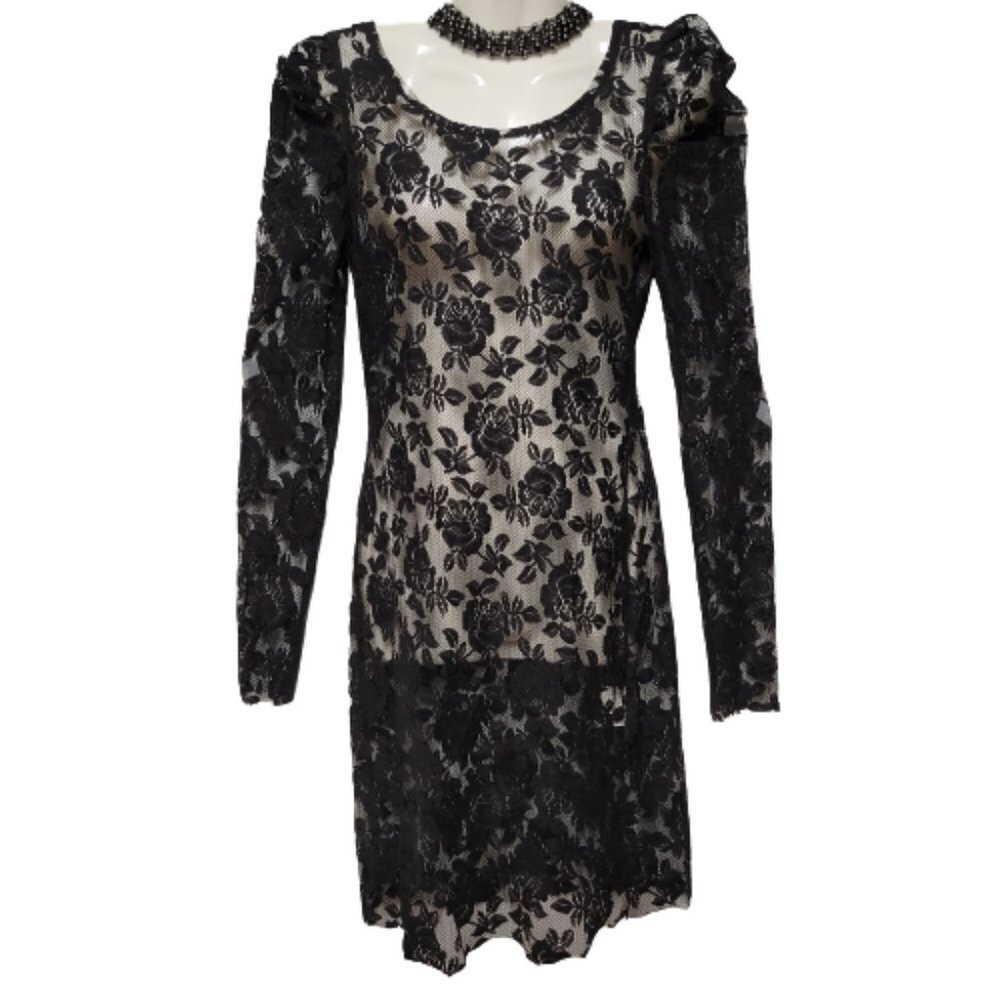𝅺BLACK Lace Long Sleeve See Through Dress Sizes S  M  L  XL - NWOT